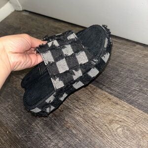 Black & Light Grey Denim Distressed Sandals w/ Platform